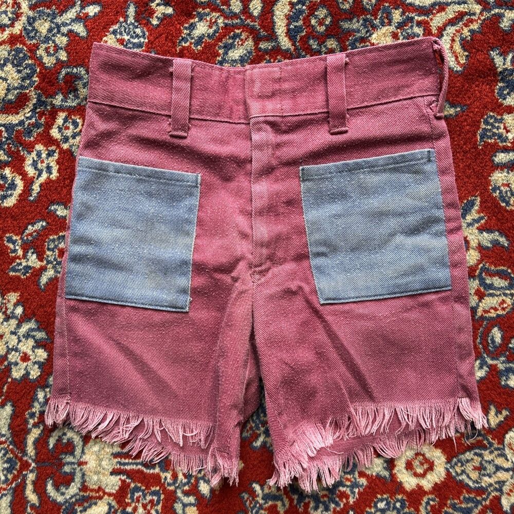 Vintage Youth Jean Shorts Sears Colorblock Red Blue Pockets